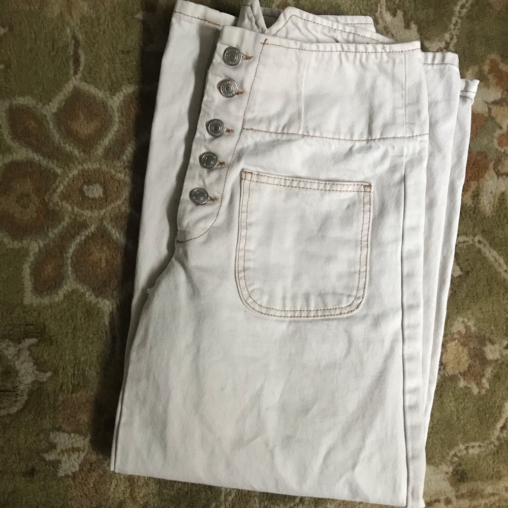 free people cropped wide leg pants in ecru